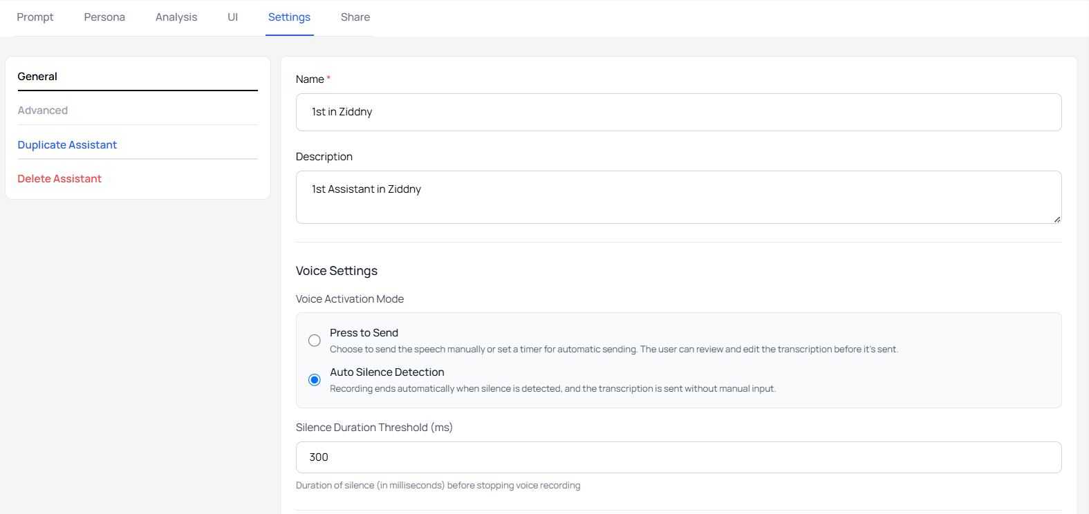 Assistant Settings Interface